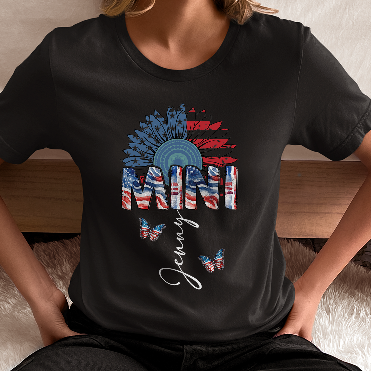 American Sunflower Shirt, Family Shirt For 4th July, Custom Name Flower Shirt, Patriotic Family Shirt, Celebrate Fourth July