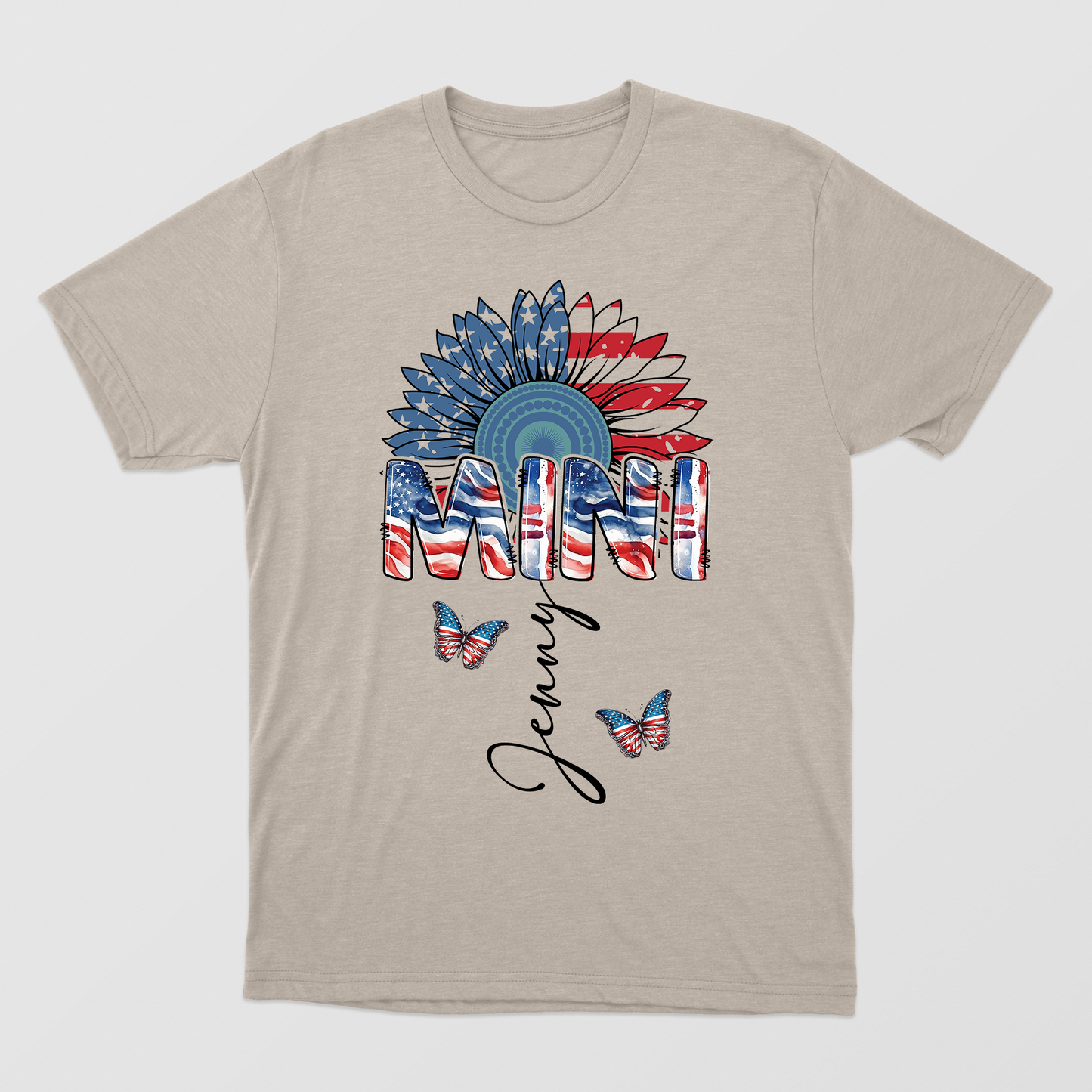 American Sunflower Shirt, Family Shirt For 4th July, Custom Name Flower Shirt, Patriotic Family Shirt, Celebrate Fourth July