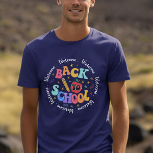 Funny Retro Groovy Doodle Welcome Back To School Shirt, Cute Pencil Apple School Shirt, Cute Shirt For Student Teacher, Groovy School Shirt