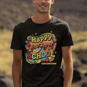 Retro Groovy Twist Happy First Day Of School Shirt, School Supplies And Flower Shirt, Back To School Gift, Happy First Day Of School