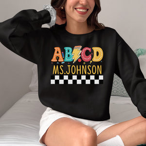 Custom Teacher Shirt,  Retro ABCD Teacher Name Shirts For Back to School Teacher Appreciation Gift,  Customized Name Teacher TShirt