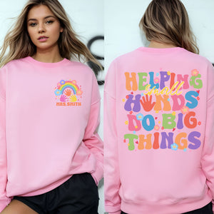 Funny Groovy Helping Little Hands Do Big Things Shirt, Teacher Appreciation Shirt, Cute Retro Boho Rainbow Shirt, Gift For Teacher
