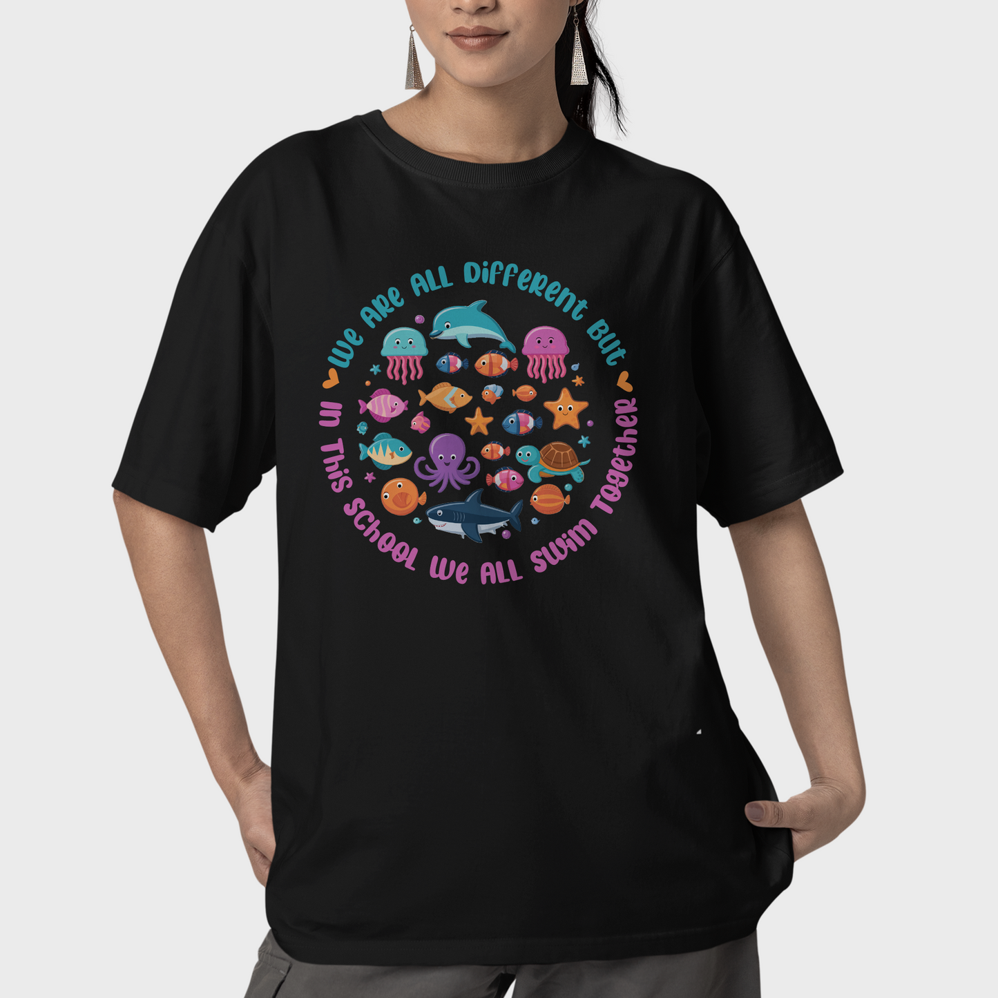 We Are Different But In This School We All Swim Together Shirt, Ocean Animal Outfit, Underwater Sea Turtle Apparel,Animal Tee, Back to school shirt, Teacher gift