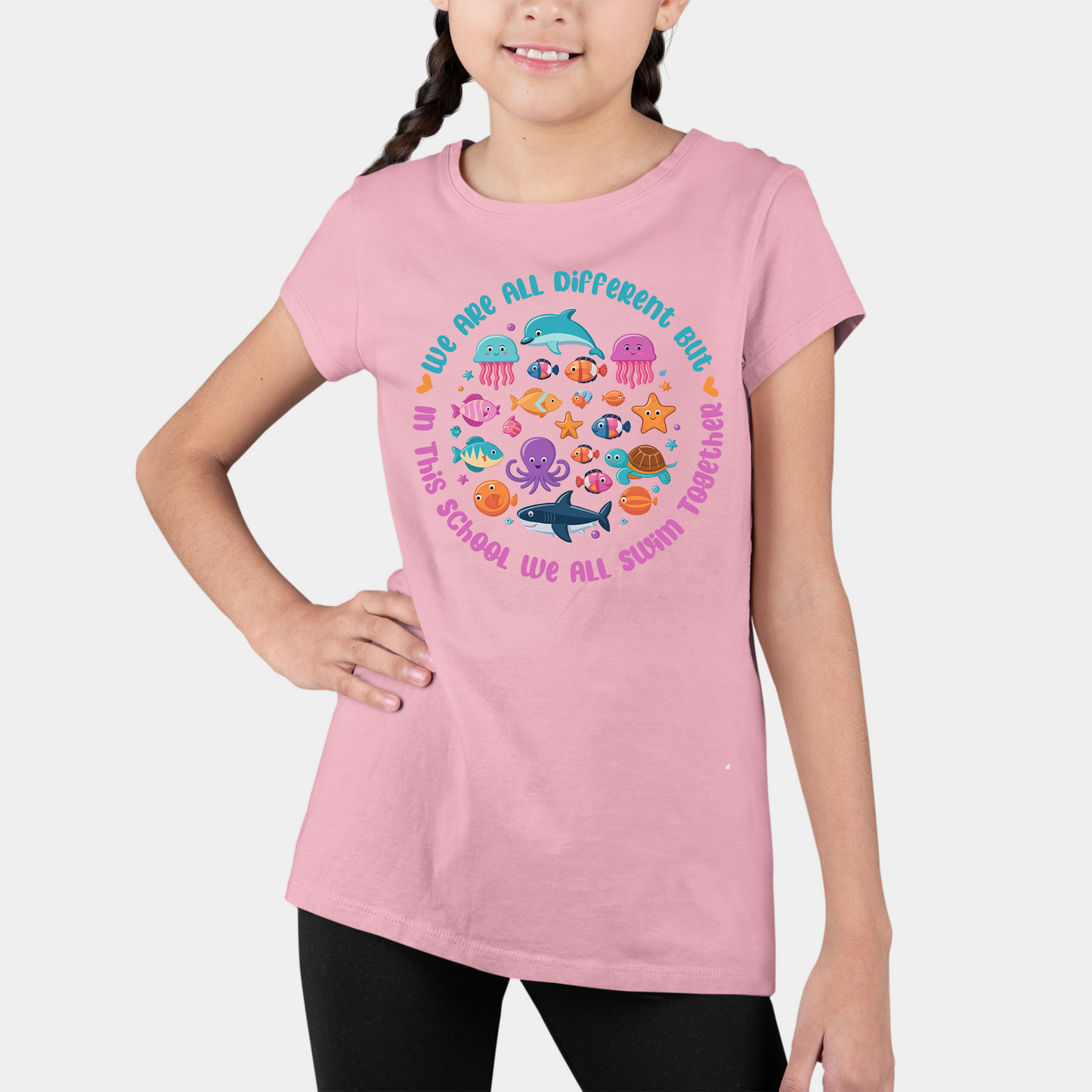 We Are Different But In This School We All Swim Together Shirt, Ocean Animal Outfit, Underwater Sea Turtle Apparel,Animal Tee, Back to school shirt, Teacher gift