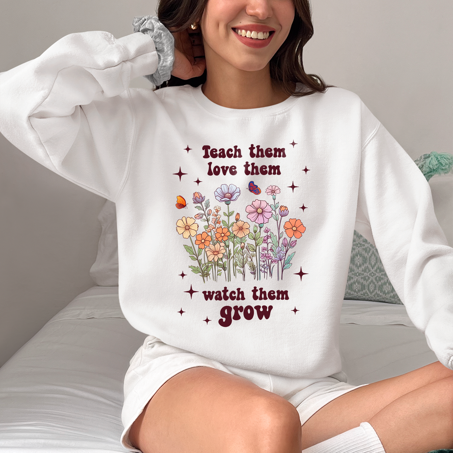 Teacher Shirt Teach Them Love Them Watch Them Grow Retro 1970s, Butterfly Teacher Grad Gift, Back to School Shirt