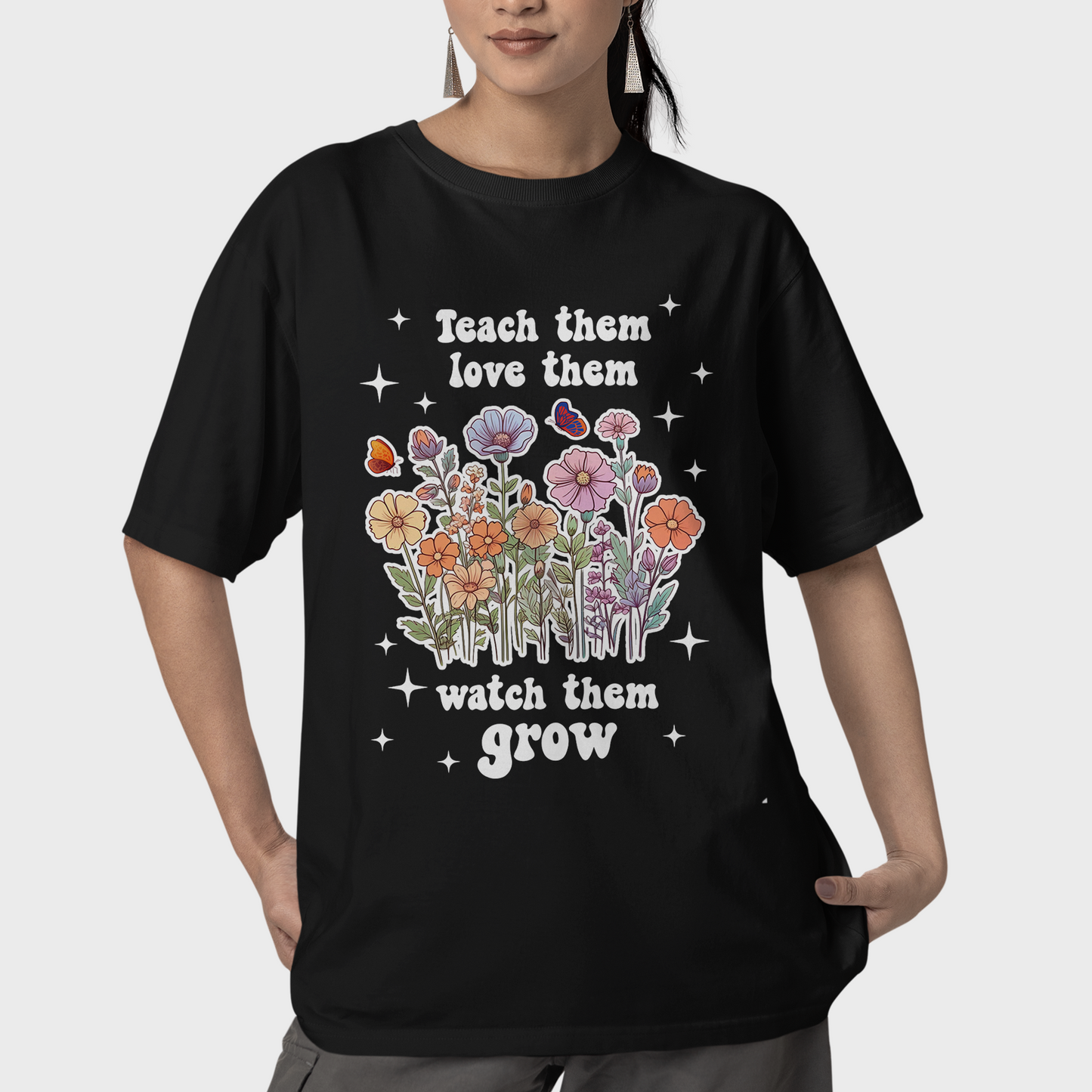 Teacher Shirt Teach Them Love Them Watch Them Grow Retro 1970s, Butterfly Teacher Grad Gift, Back to School Shirt