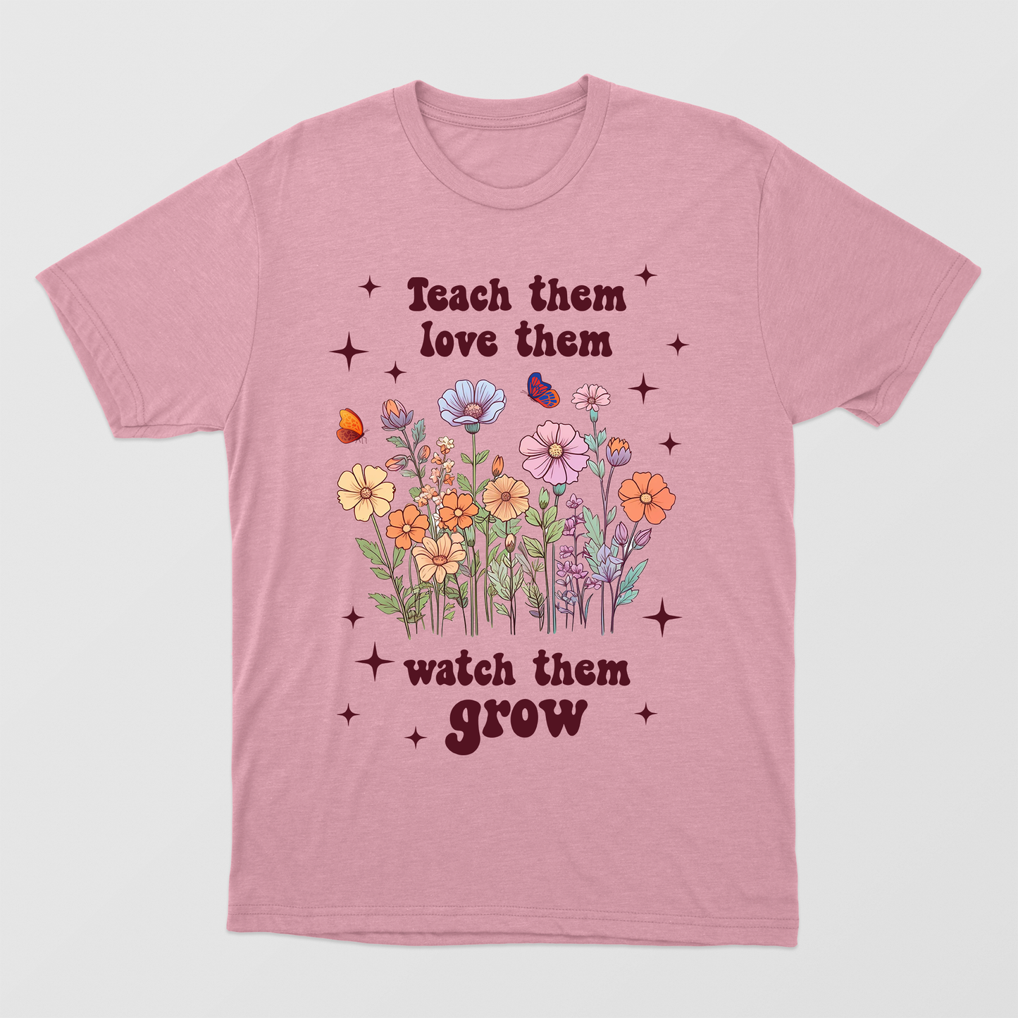 Teacher Shirt Teach Them Love Them Watch Them Grow Retro 1970s, Butterfly Teacher Grad Gift, Back to School Shirt