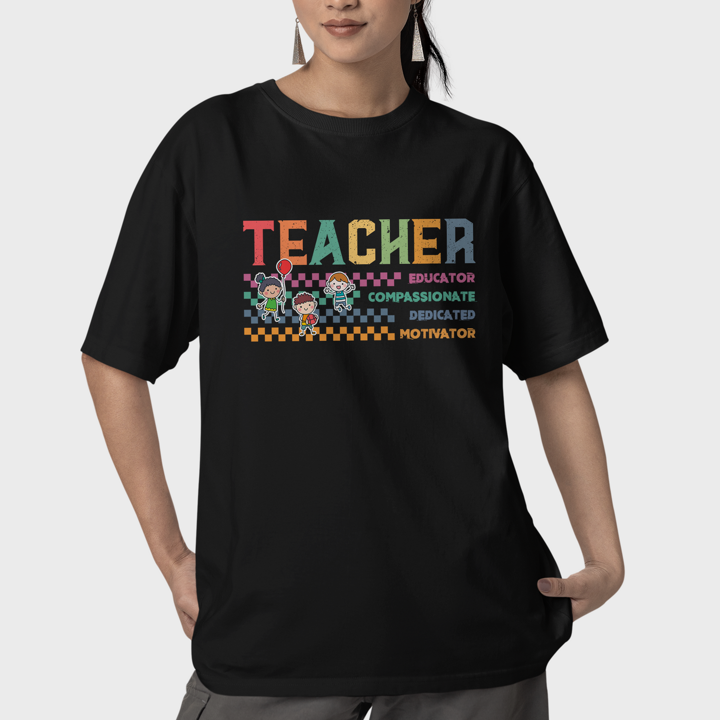 Teacher Educator Compassionate Dedicated Motivator Shirt, Checkerboard School Shirt, Teacher Appreciation Gift