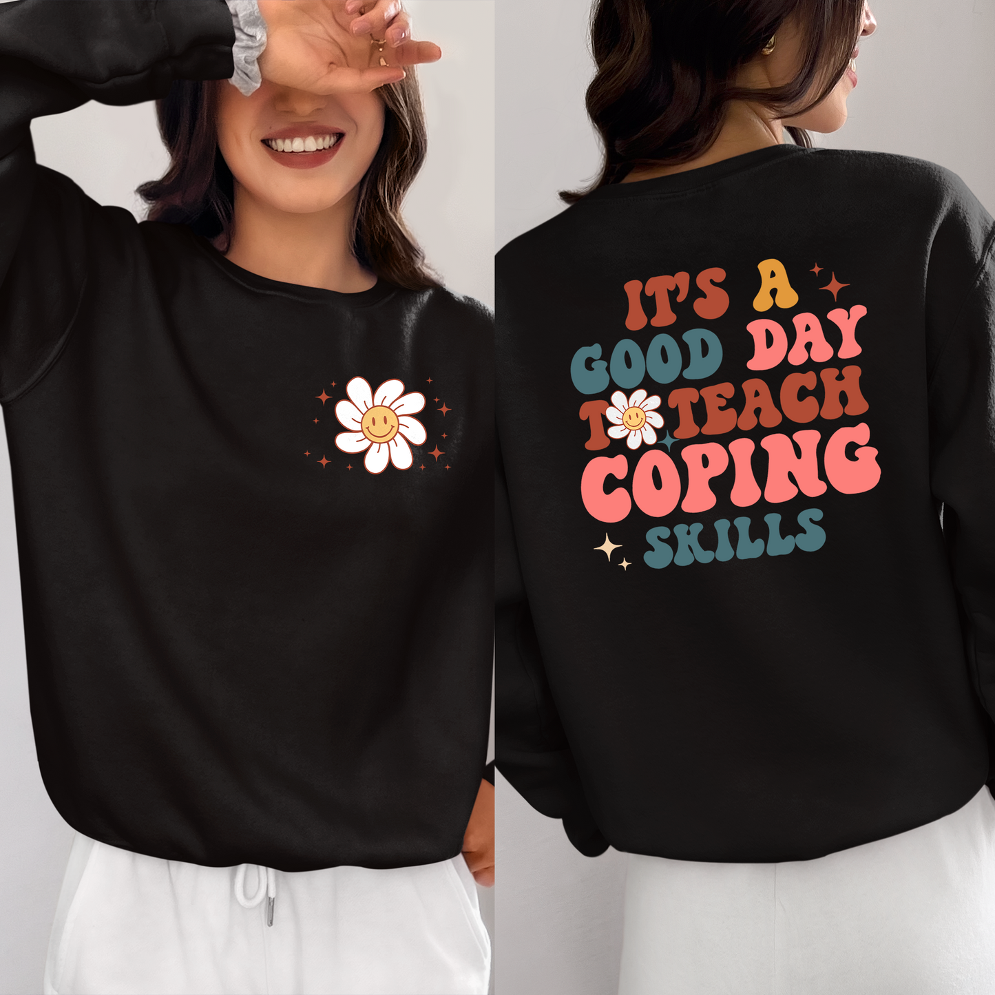 It's A Good Day To Teach Coping Skills , Groovy Smiley Flower Bundle shirt, Women's Mental Health Shirt