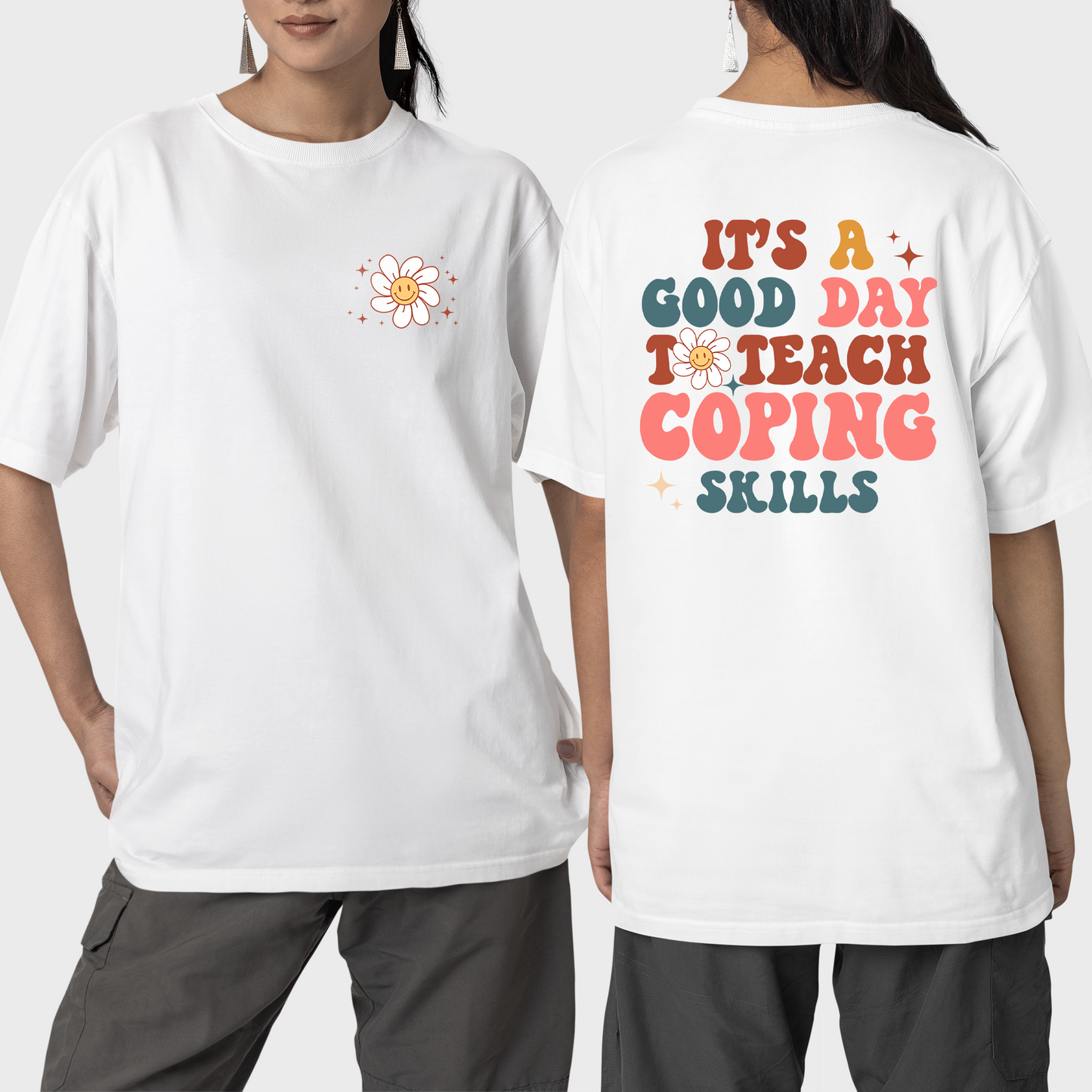 It's A Good Day To Teach Coping Skills , Groovy Smiley Flower Bundle shirt, Women's Mental Health Shirt