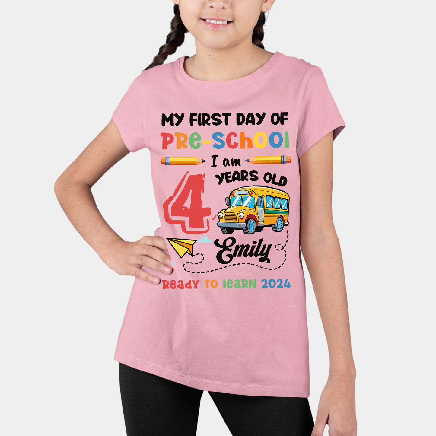 My First Day Of New Level Ready To Learn Shirt, Custom Kids Name Shirt, Back To School Season, Cute School Bus Shirt