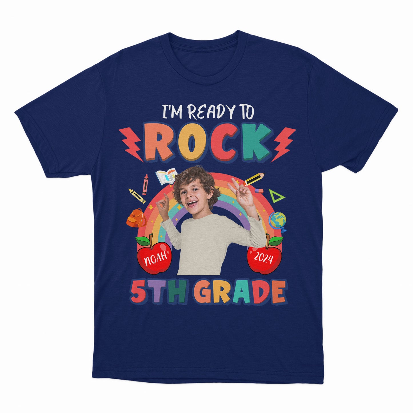 Funny Retro School Rainbow Shirt, Custom Kid's Photo Shirt, Custom Grade Shirt, I'm Ready To Rock New Level Shirt, Back To School Shirt