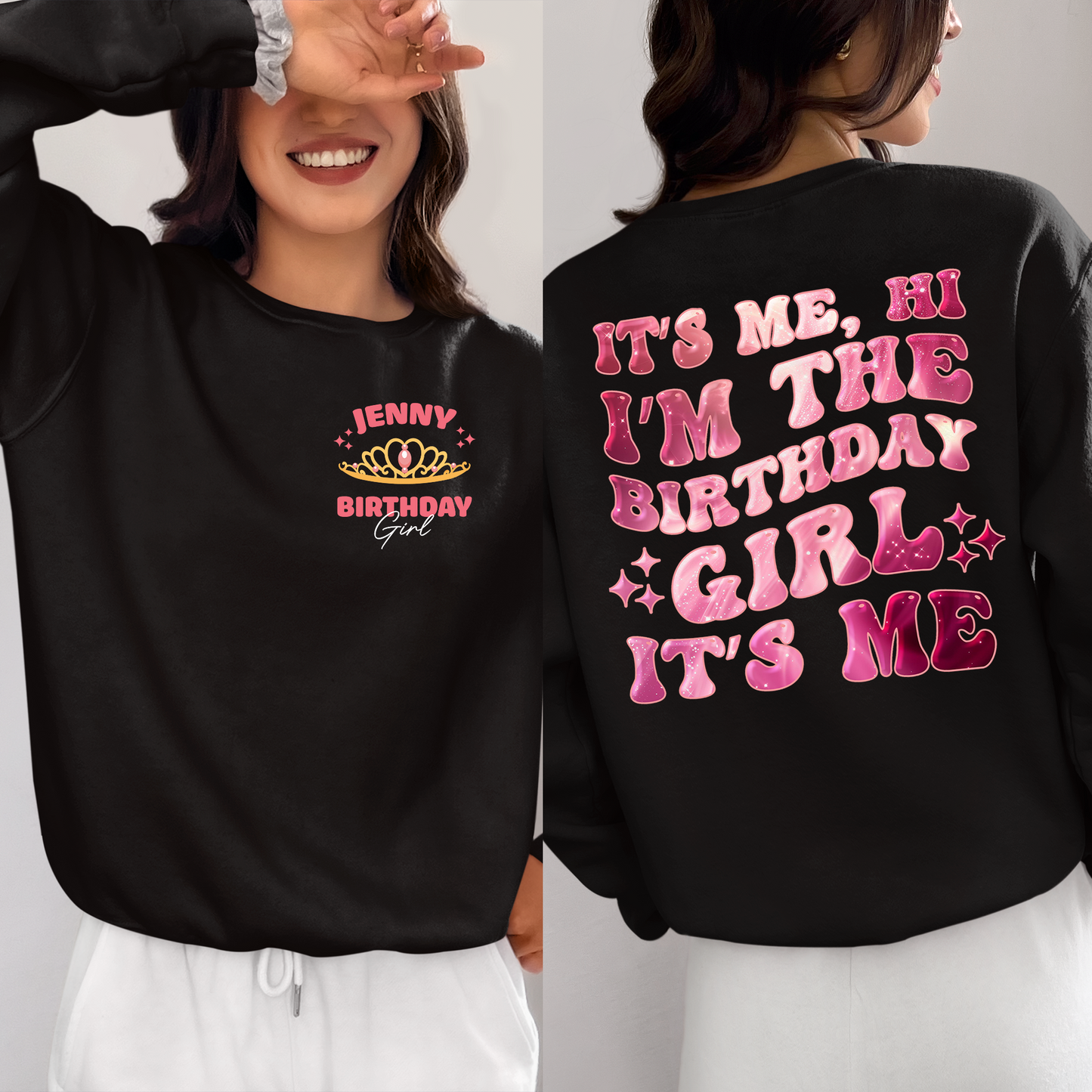 Personalized It's me Hi I'm the Birthday Girl It's Me Shirt, Custom Birthday Name Age T-Shirt, Crown Birthday Shirt