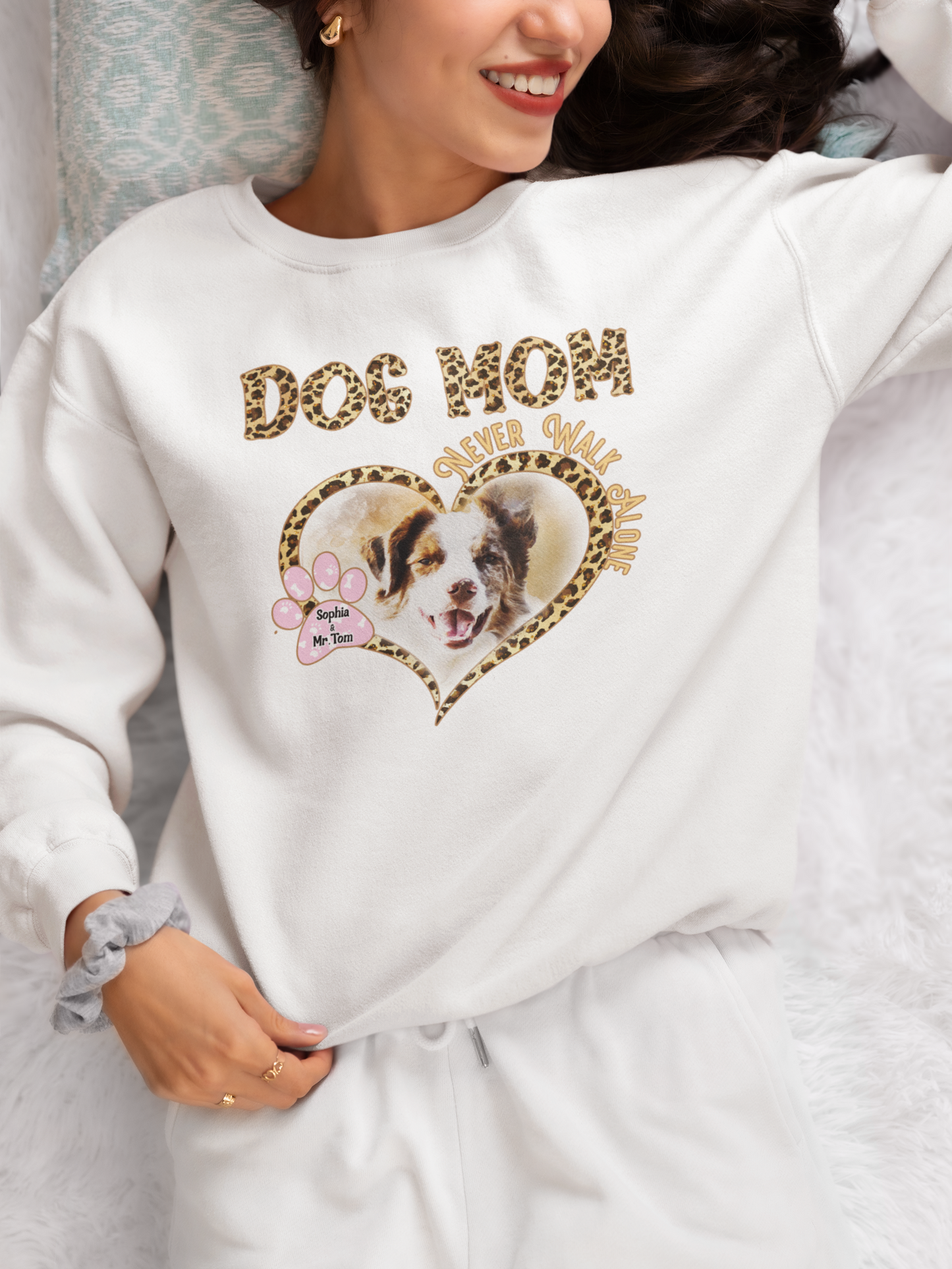 Dog Mom Shirt, Infinity Circle Leopard Print Shirt, Customized Dog Mom Shirt, You Never Walk Alone Paw Dog Shirt, Leopard Pattern Shirt For Dog Friends, Dog Lovers Gift Shirt, Funny Dog Mom Shirt, Personalized Dog's Name Shirt, Dog Mom Holic Shirt (Ver 1)