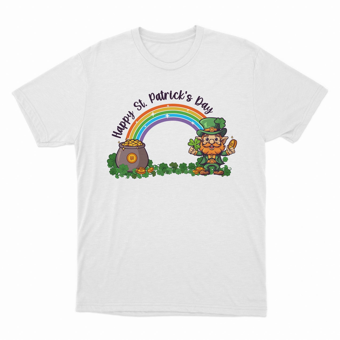 Retro Boho Rainbow Shirt, Leprachaun And Gold Shirt, St Patrick's Day Retro Shirt, Retro Rainbow Shirt, Cute Leprachaun Holds Gold Shirt, Leprechaun For Kids Shirt, Irish Shamrock Leprechaun Shirt